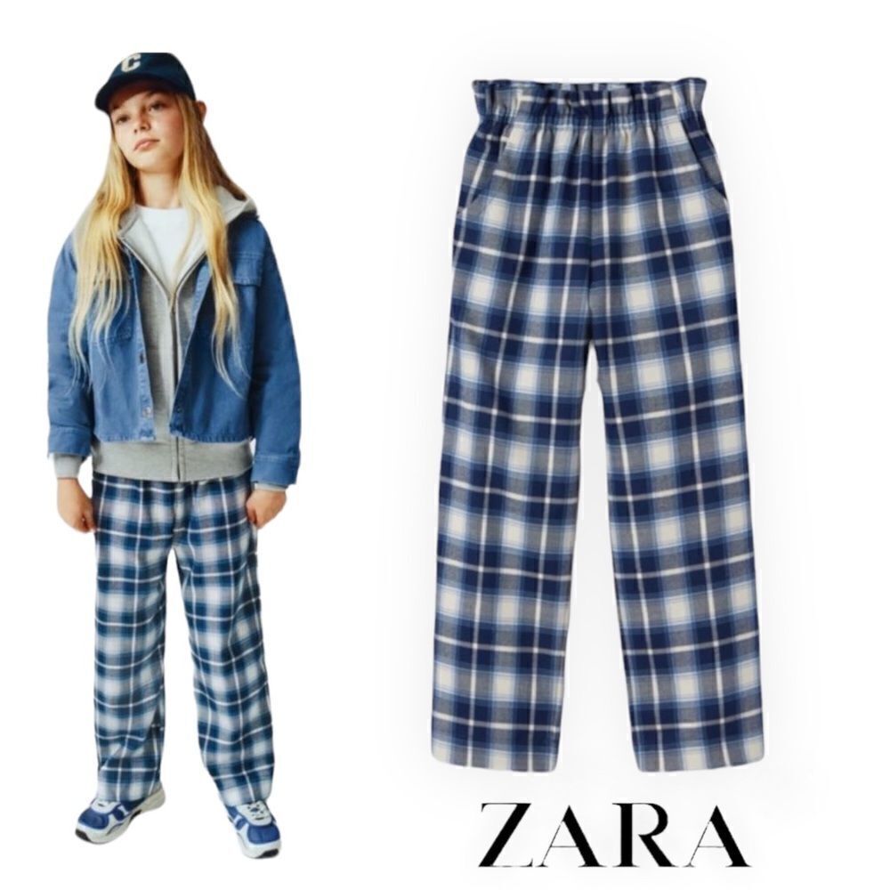 ZARA Kids | Blue | PLAID PAPERBAG PANTS